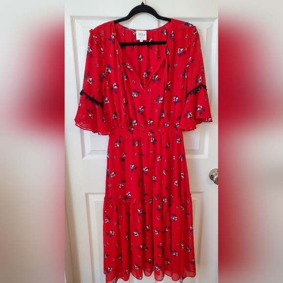 Misa Los Angeles Raquel Midi Dress- Red Floral/ Size Small - Picture 3 of 6
